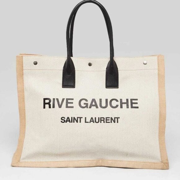 Yves Saint Laurent Natural Linen And Leather Rive Gauche Tote Bag - Picture 1 of 9